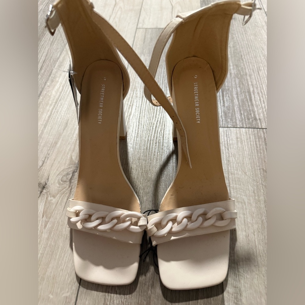 Nude Strappy Heels with Chain Detail